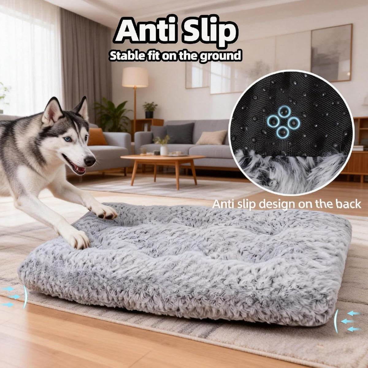 Dog Bed Large Size, Plush Washable Pet Bed Mat, Dog Crate Bed 41"x27" Gray