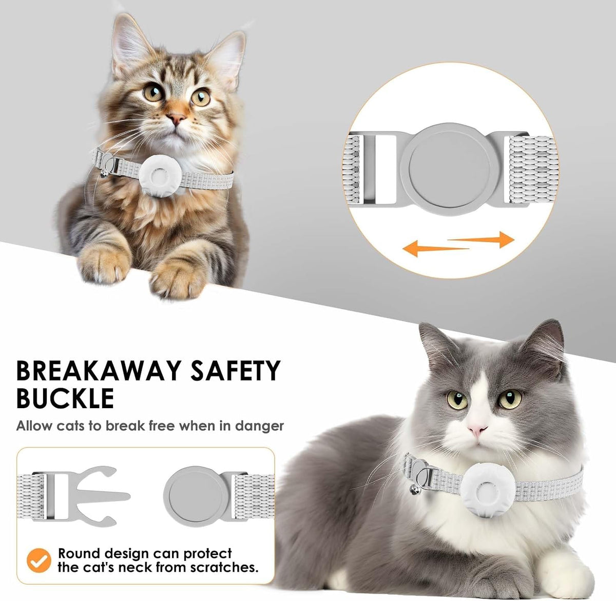 Cat Tracker, No Monthly Fee, GPS Tracker, Compatible with Apple Find My App(Only iOS), Waterproof Cat Trackers Collar with Bell and Safety Elastic Buckle, Real-Time Location, Pet Trackers, White