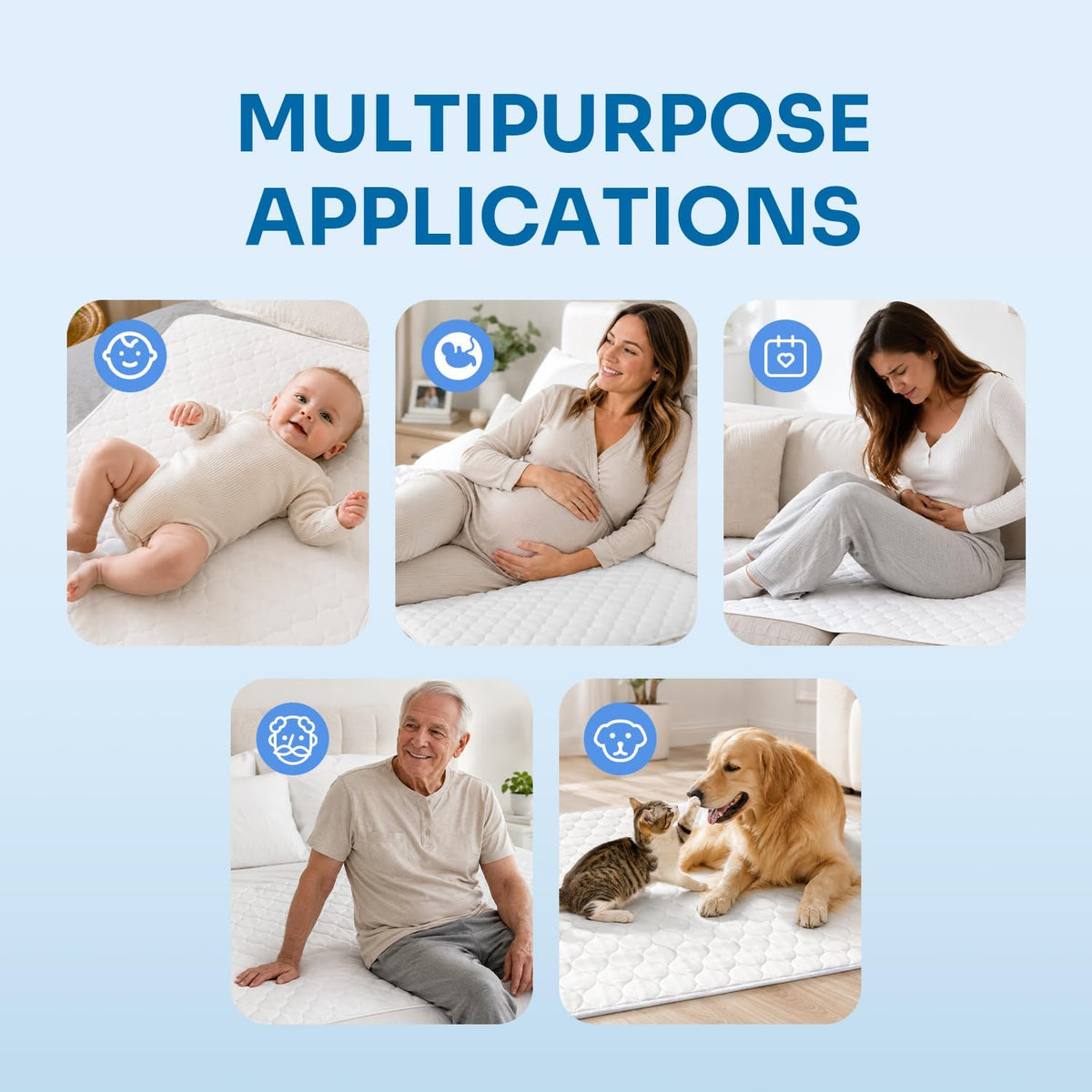 Waterproof Mattress Protector 34’’ x 52", 1 Pack, Reusable Incontinence Pad | White Incontinence Pads, Machine Washable, Great for Bed, Couch, Sofa, Floor, for Kids, Adults, Elderly, and Pets