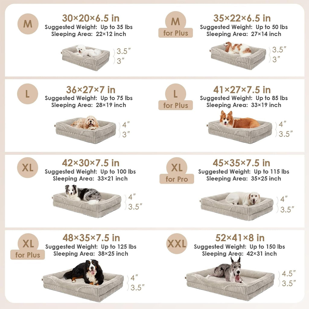 EHEYCIGA Orthopedic Dog Beds for Large Dogs 35x22 Inch, Beige