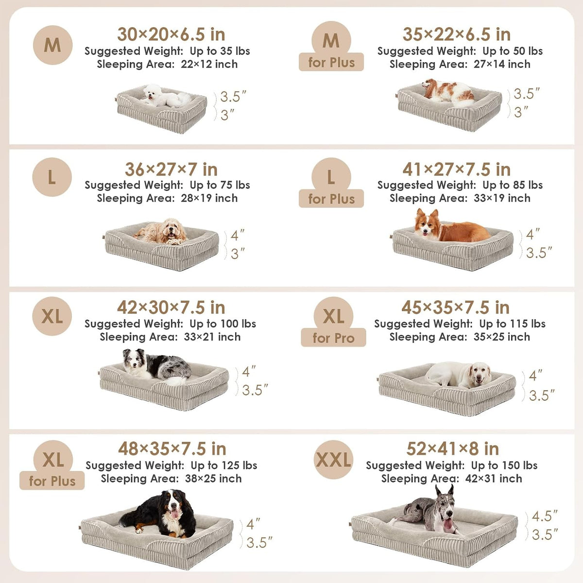 EHEYCIGA Orthopedic Dog Beds for Large Dogs 35x22 Inch, Beige