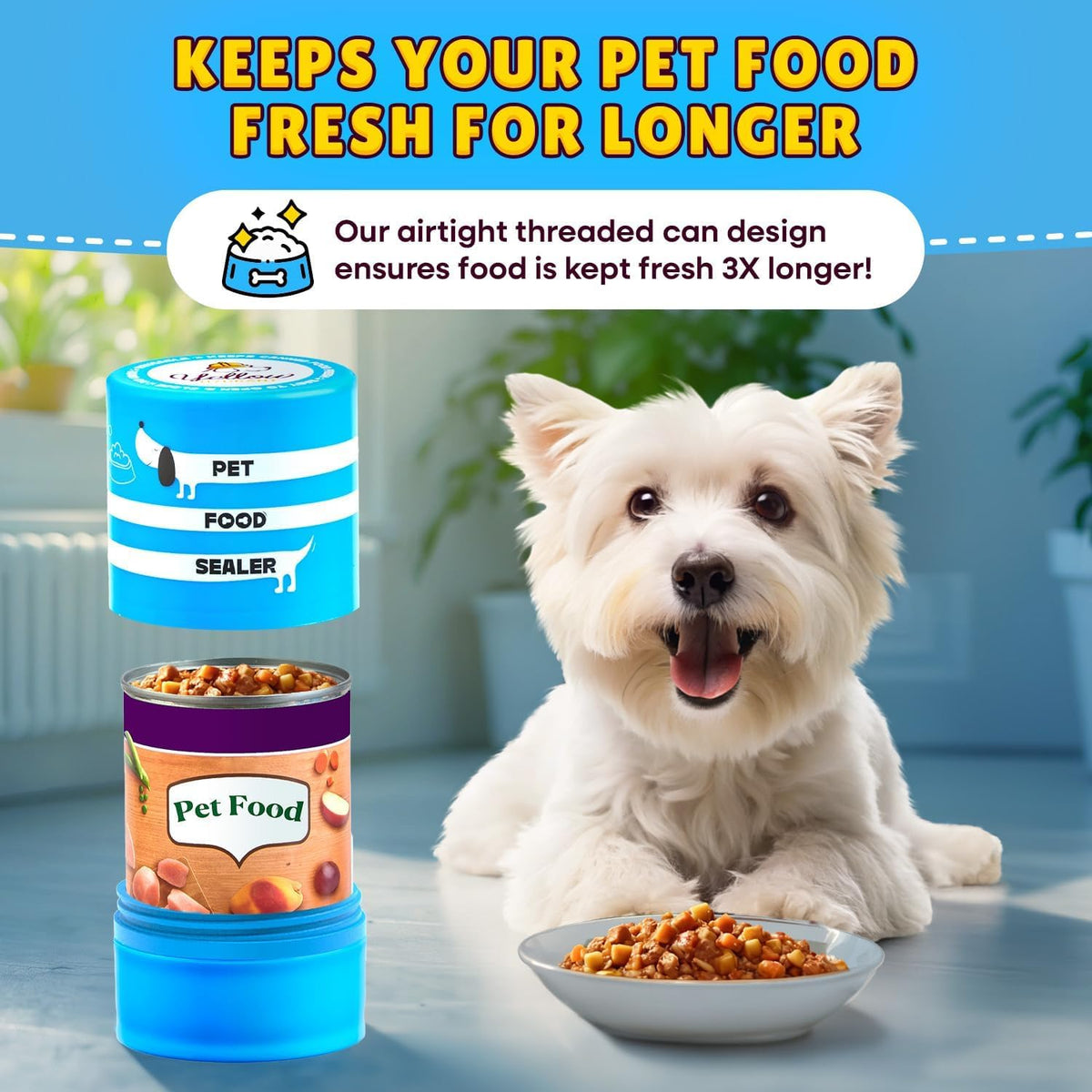 The Original Canned Dog Food Storage Container (2 Pack) Patent Pending Reusable Airtight Can Cover Pet Food Sealer - Keeps Dog Food Can Fresh in the Fridge, Eliminates Odor