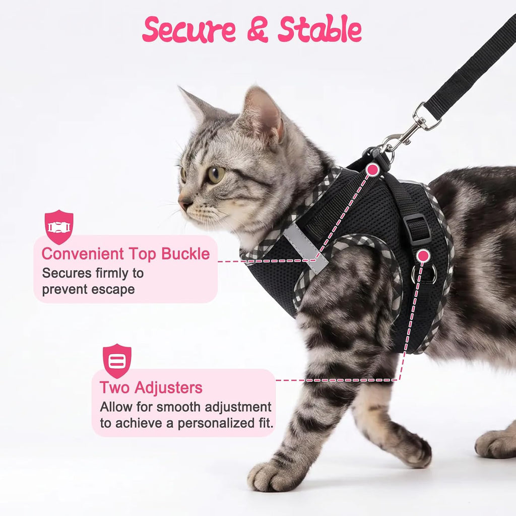 Tensho Cat Harness and Leash Set Escape Proof Vest, Black XS