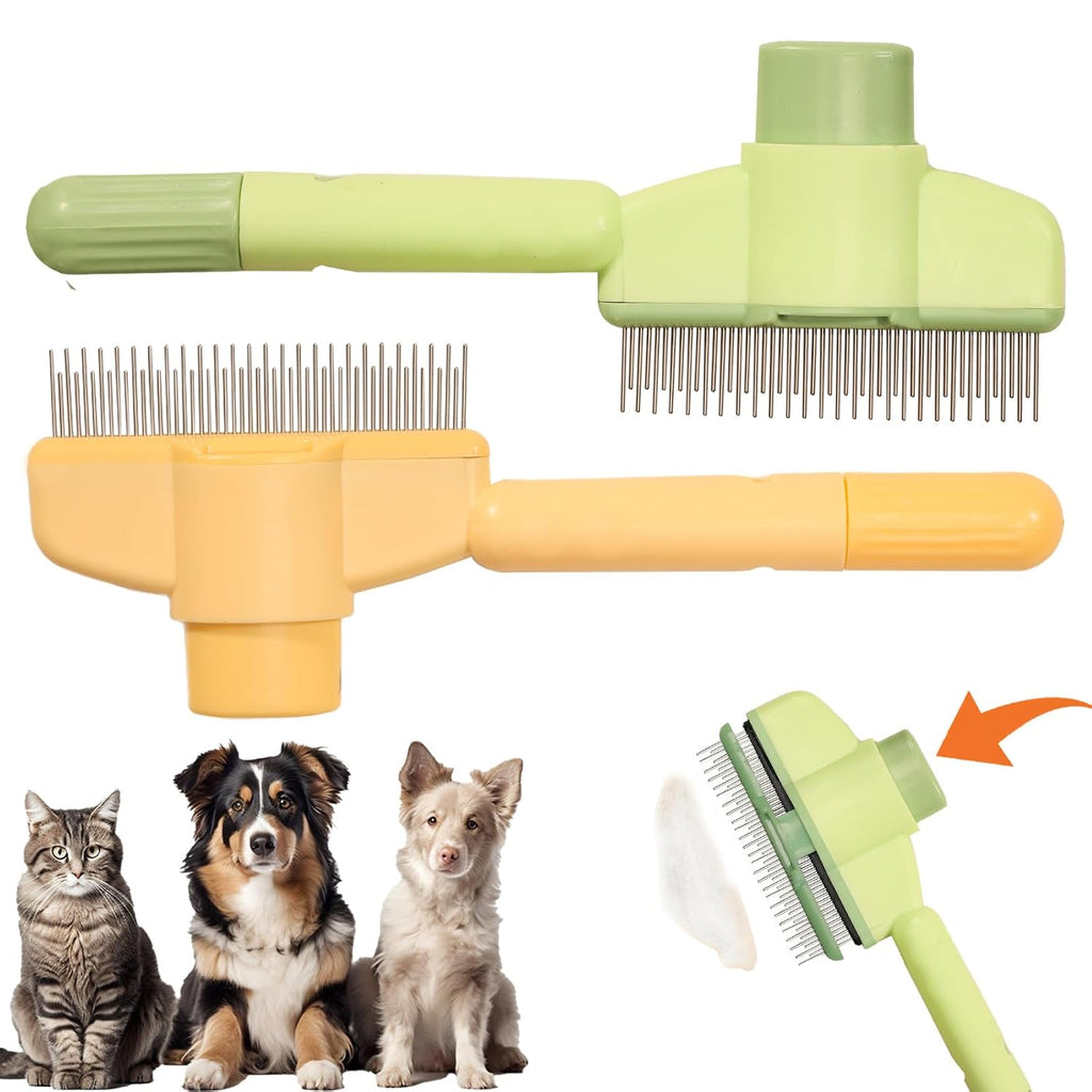 Cat Deshedding Comb, 2 Pcs Pet Hair Removal Tools for Cat/Dog with Two Layered Teeth, Portable Shedding & Grooming Supplies with Release Button for Long/Short Hair Indoor Cats, Kitten Brush