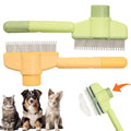 Cat Deshedding Comb, 2 Pcs Pet Hair Removal Tools for Cat/Dog with Two Layered Teeth, Portable Shedding & Grooming Supplies with Release Button for Long/Short Hair Indoor Cats, Kitten Brush