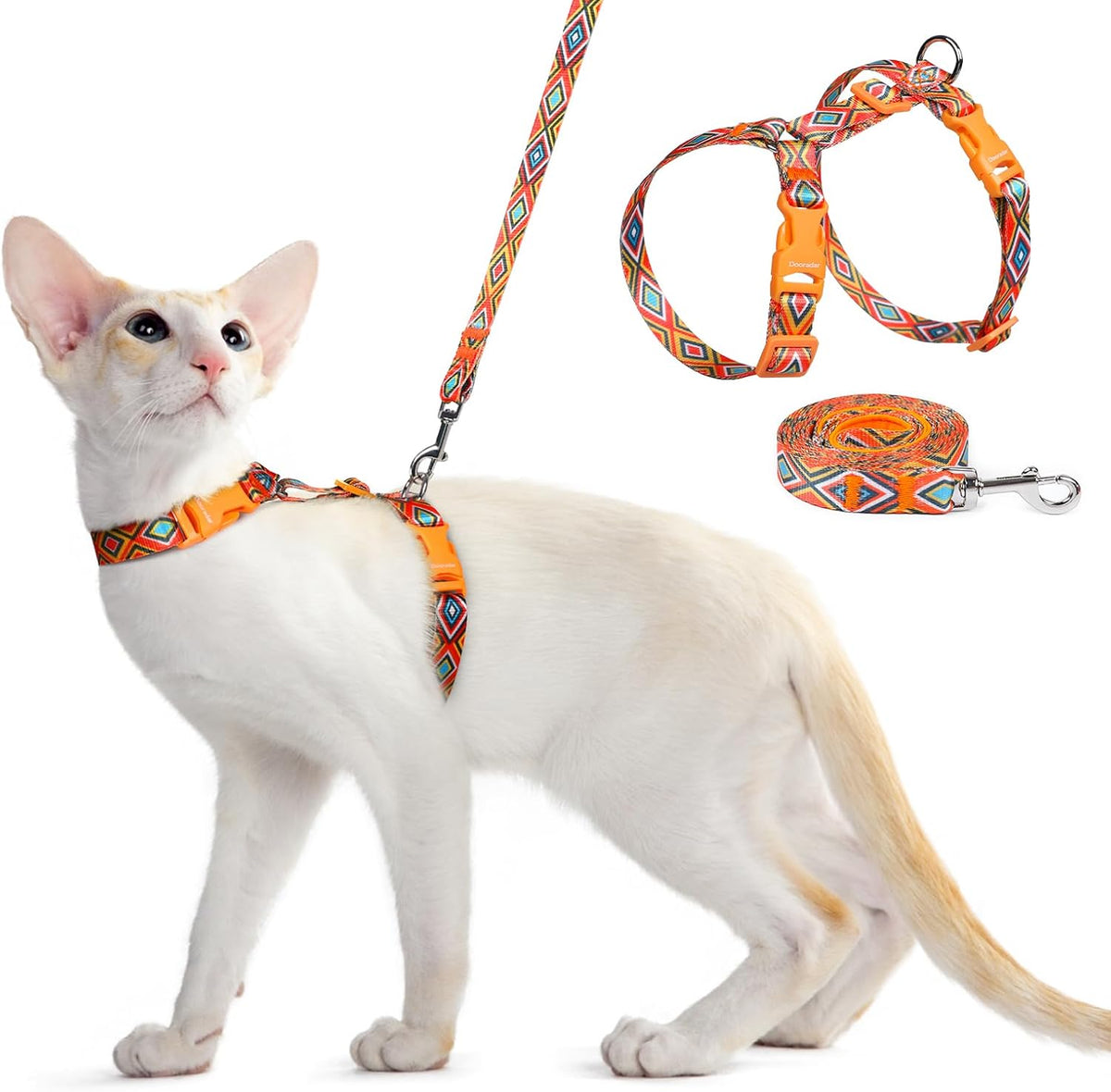 Dooradar Cat Harness and Leash Set, Adjustable Pet Straps, Orange & Black