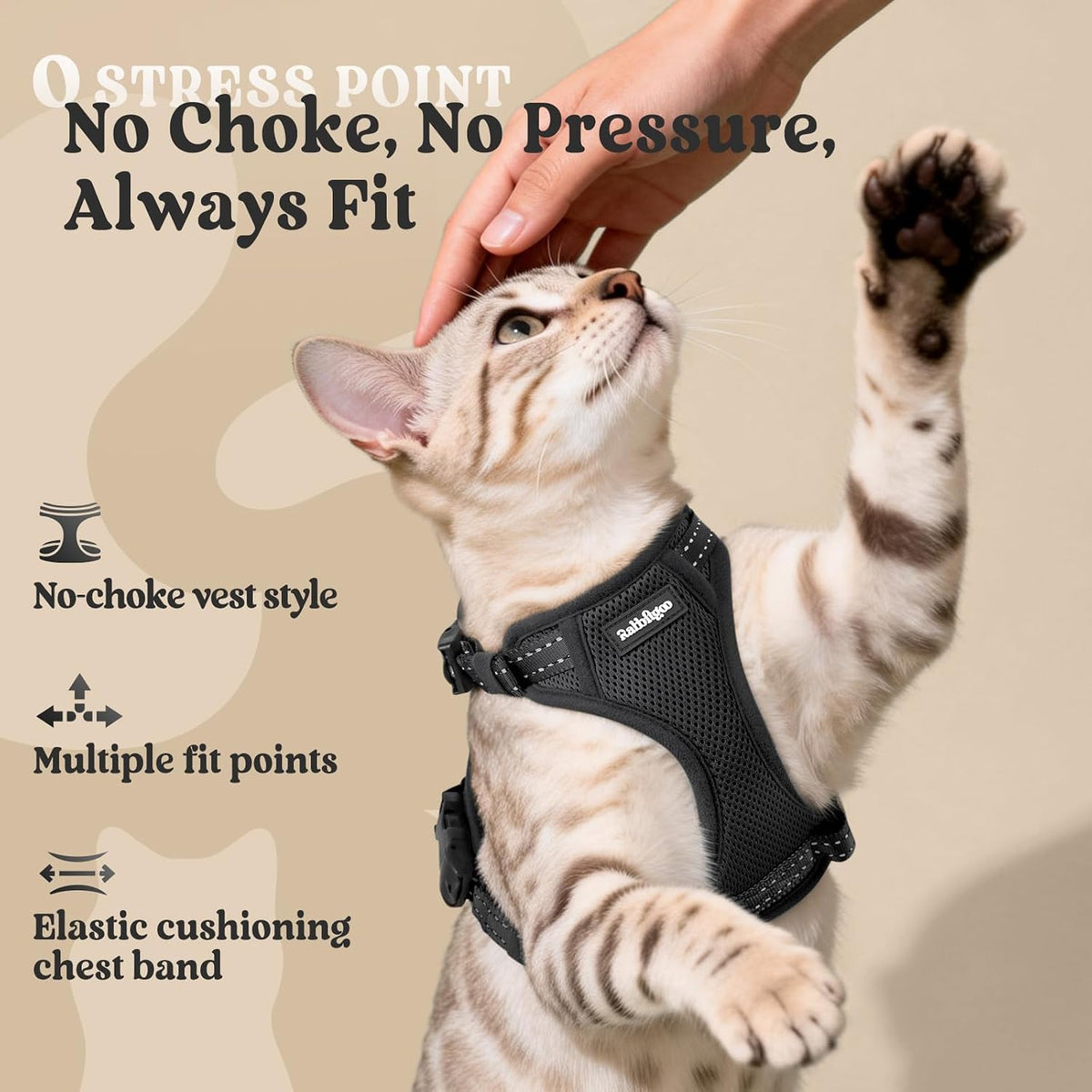rabbitgoo Cat Harness and Leash, Easy-on with Neck Buckle, Black