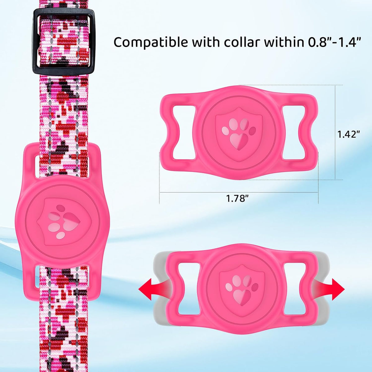 IP68 Waterproof AirTag Holder for Dog Collar, Silicone, Rose Red