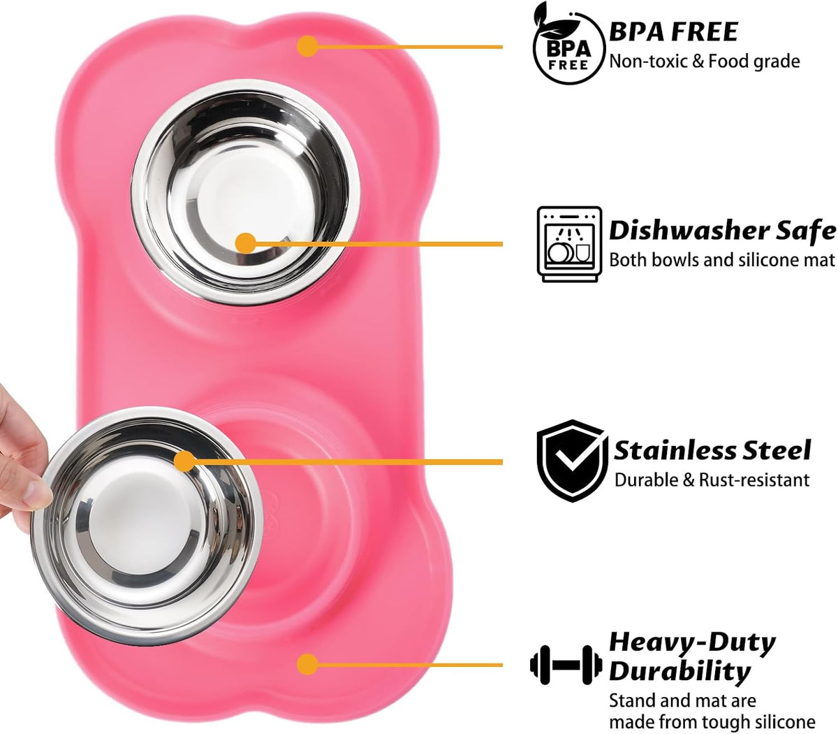 Hubulk Pet Dog Bowls 2 Stainless Steel Dog Bowl with No Spill Non-Skid Silicone Mat + Pet Food Scoop Water and Food Feeder Bowls for Feeding Small Medium Large Dogs Cats Puppies (Extra Large, Pink) 