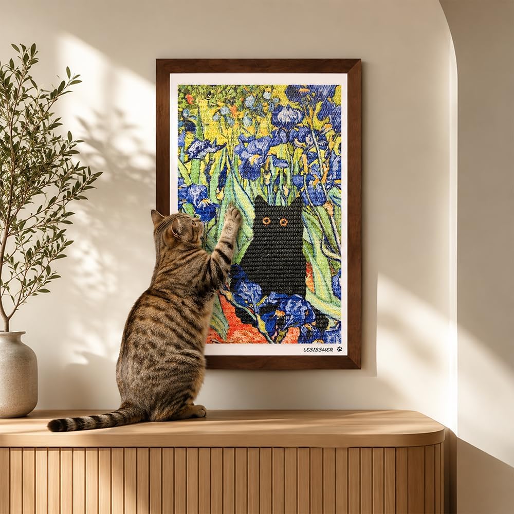 Wall Art Cat Scratcher, Framed Sisal Scratch Pad, No-Drill