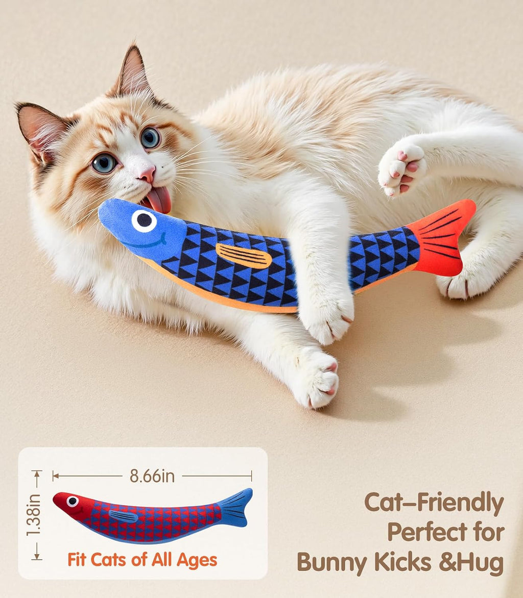 PetBusy Cat Toys with[5000mg A+Natural Catnip &Silvervine] [Baby Grade] Interactive Soft Chew Kicker Cat Toys for Indoor Cats & Kittens, [Crinkle &Bell] Fish Sound Toy, Drives Bored Cat Crazy with Fun