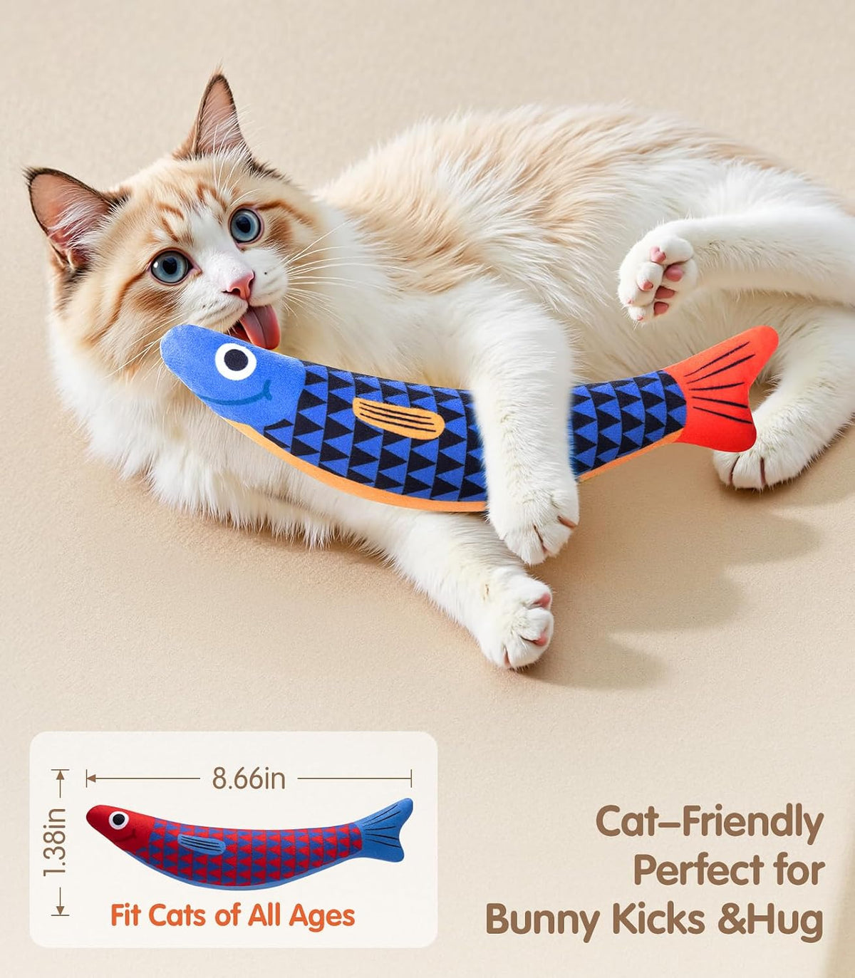 PetBusy Cat Toys with[5000mg A+Natural Catnip &Silvervine] [Baby Grade] Interactive Soft Chew Kicker Cat Toys for Indoor Cats & Kittens, [Crinkle &Bell] Fish Sound Toy, Drives Bored Cat Crazy with Fun