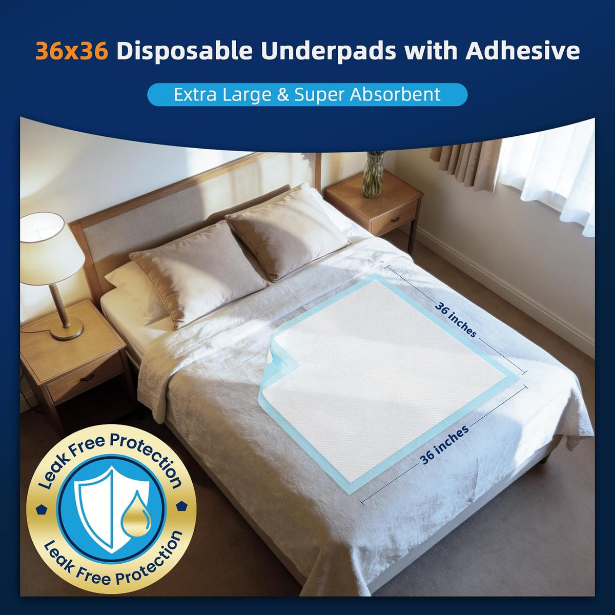 AAY Disposable Bed Pads with Adhesive Strips 36" x 36" (50 Count) | Extra Large Heavy Duty Incontinence Underpads, Super Absorbent 3XL Chucks Pee Pads for Adults, Kids, Pets, Puppy Training