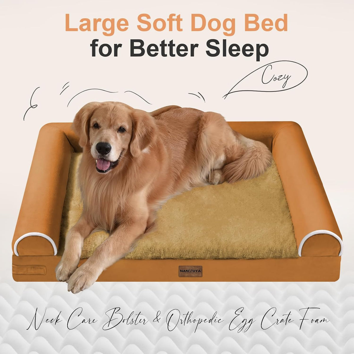 NANUYA Orthopedic Dog Bed for Jumbo Dogs, 53 x 42 Inch, Orange