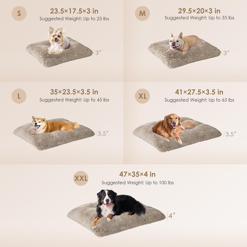 EHEYCIGA Fluffy Dog Crate Bed for Medium Dogs, Plush Crate Pad, Taupe