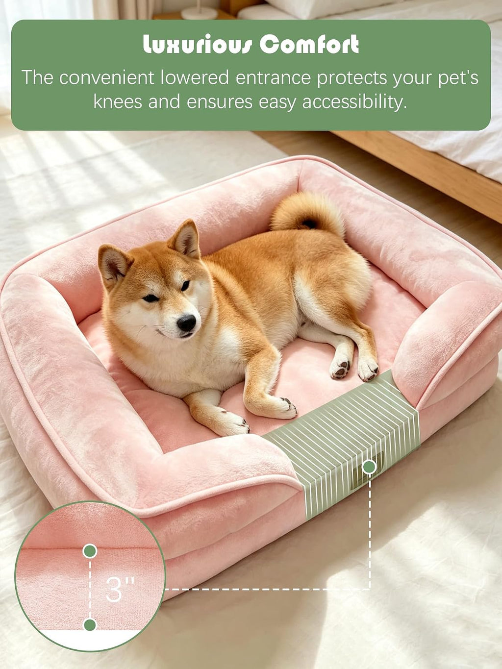 Spotted Play Orthopedic Dog Bed with Sides - Sofa Beds for Medium Dogs, Supportive Foam Pet Couch Bed with Washable Removable Cover, Waterproof Lining and Non-Slip Bottom, Pink - M