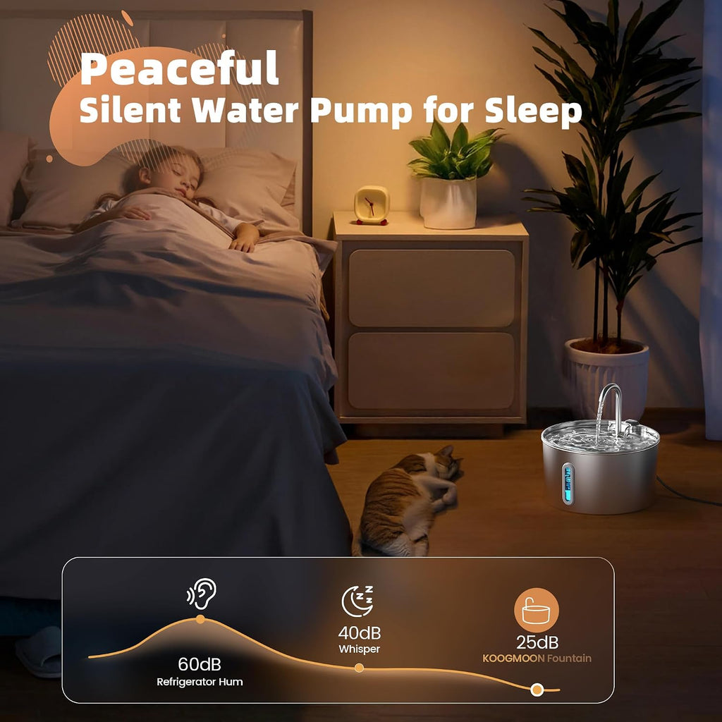 Cat Water Fountain Stainless Steel: 2.2 L Cat Fountain for Drinking - Automatic Pet Water Fountain for Cats Inside - Metal Cat Dog Water Dispenser Bowl with Faucet Water Level Window Ultra Quiet Pump