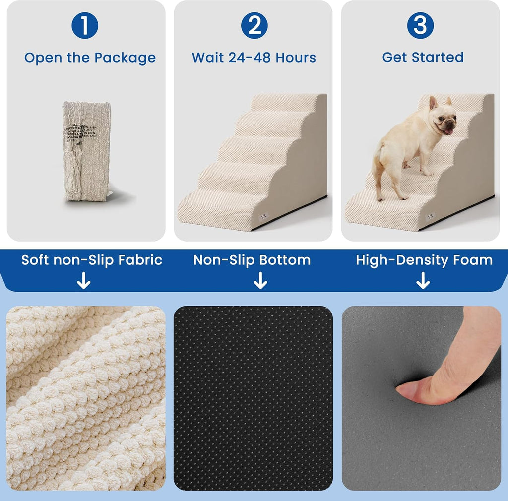 Dog Stairs for High Beds 22.4" H,5-Step Pet Ramp for Small & Medium Dogs