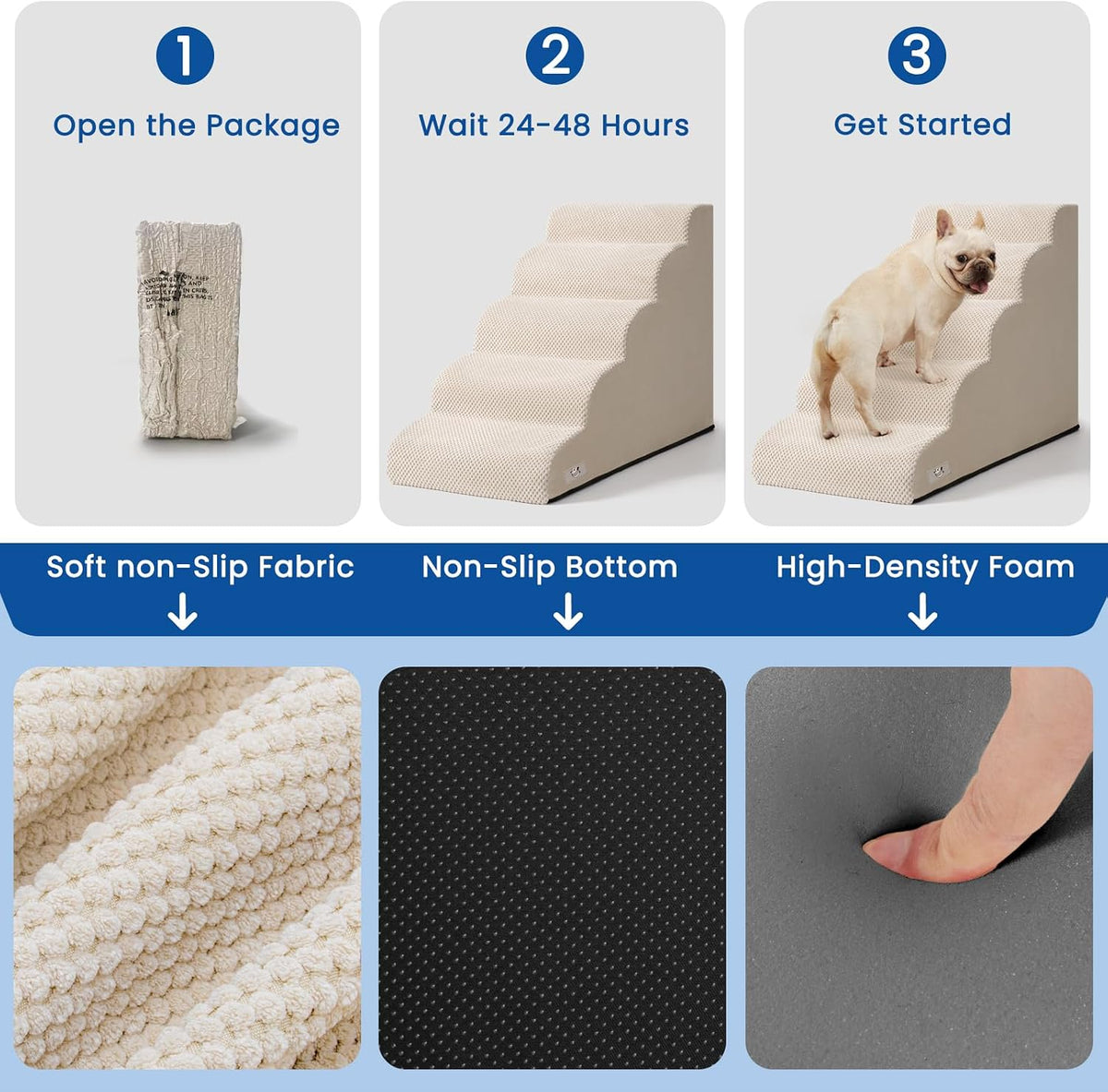 Dog Stairs for High Beds 22.4" H,5-Step Pet Ramp for Small & Medium Dogs