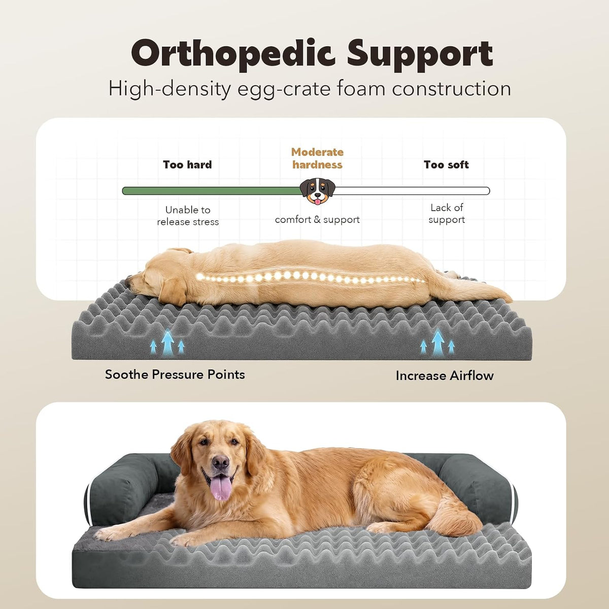 MEKIY Orthopedic XL Dog Bed with Bolster for Extra Large Size Dogs