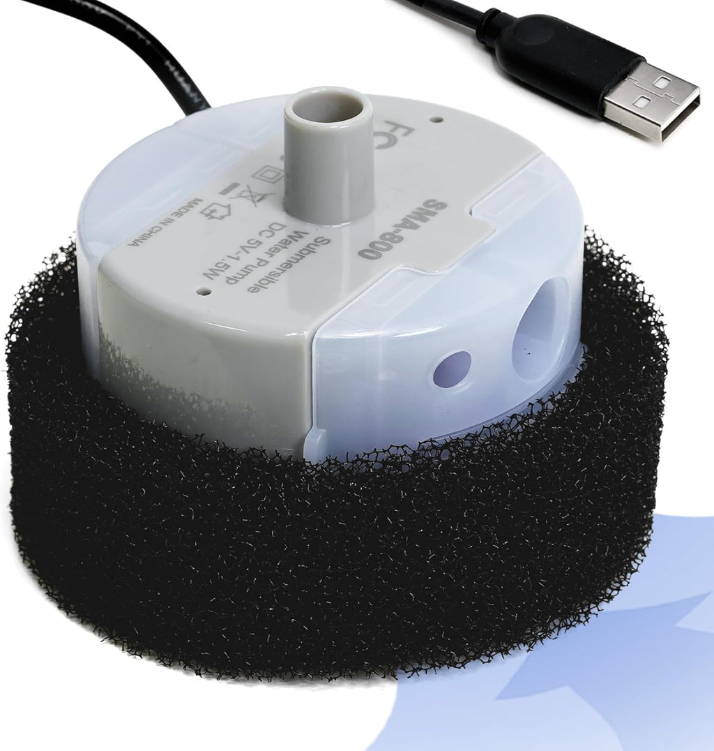 Ultra-Quiet Replacement Pump for Stainless Steel Cat Water Fountains - SMA-800 Motor - Safe and Easy to Clean with Low Voltage DC 5V and USB Cable (Pump) (Bottom Pump+Sponge)