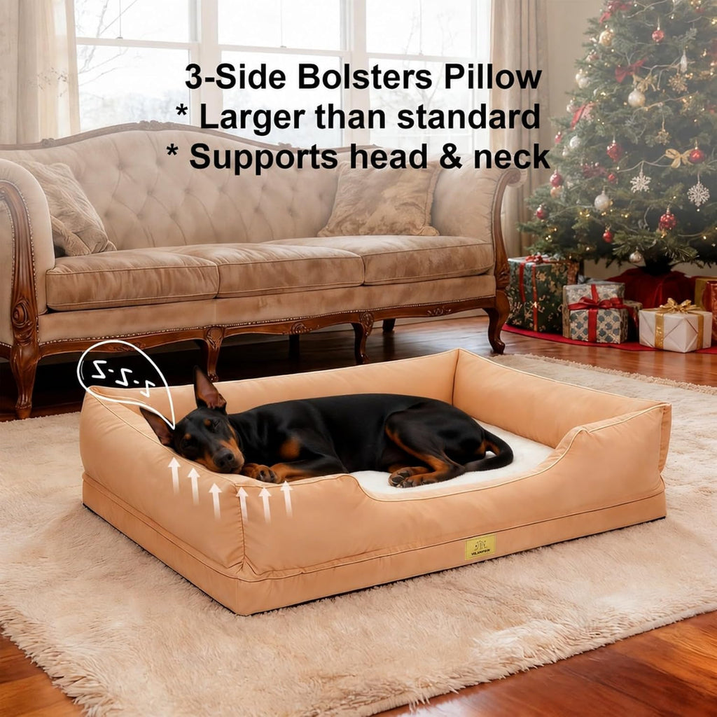 XXXL Bolster Dog Bed: Washable Sofa Pet-Bed with Removable Cover