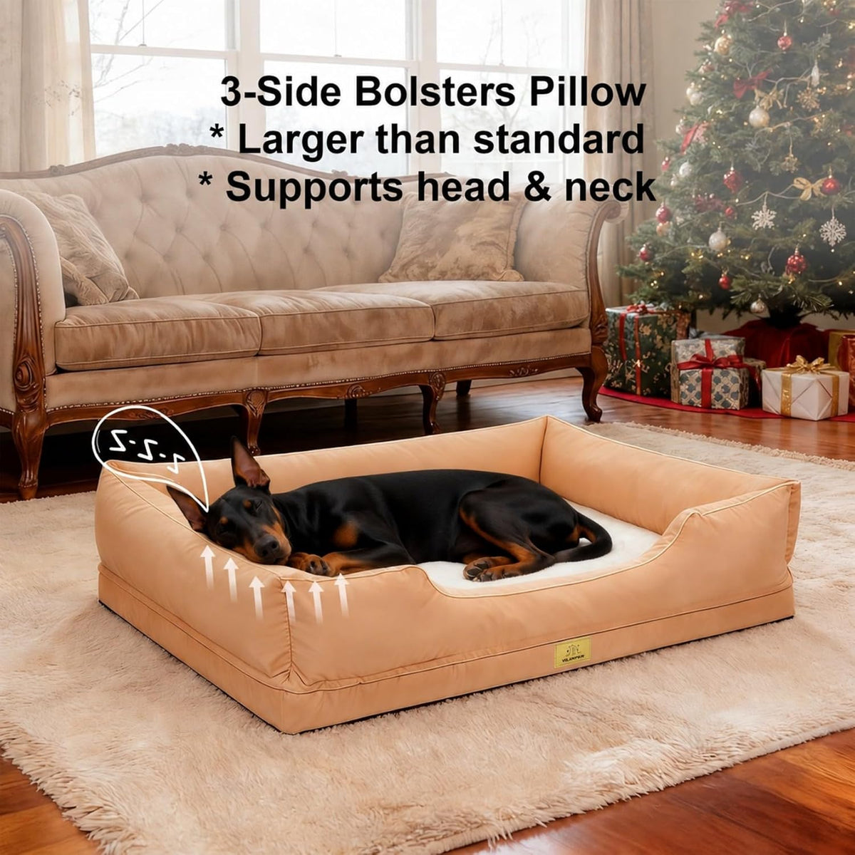 XXXL Bolster Dog Bed: Washable Sofa Pet-Bed with Removable Cover