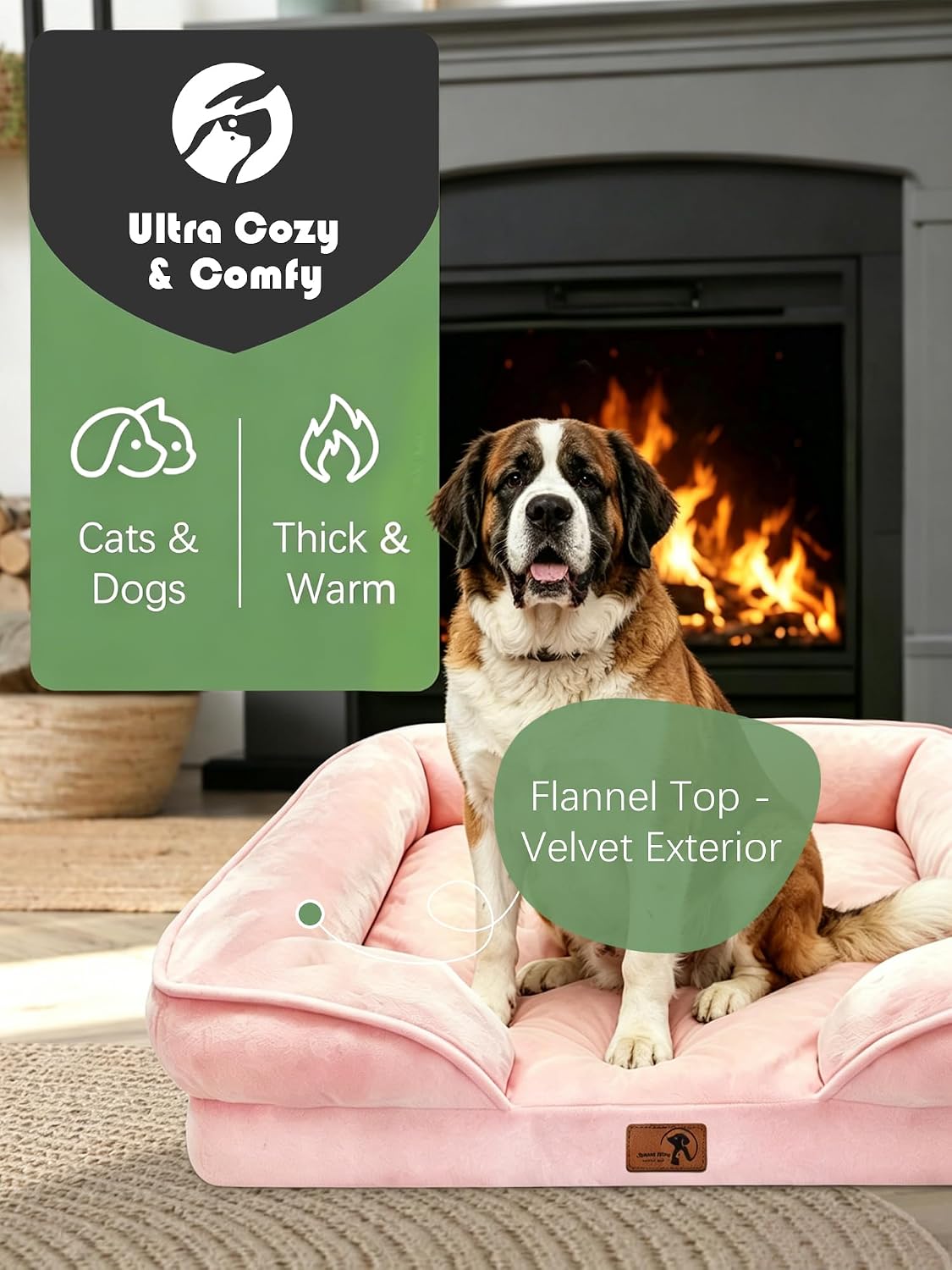 Spotted Play Orthopedic Dog Bed with Sides - Sofa Beds for Extra Large Dogs, Supportive Foam Pet Couch Bed with Washable Removable Cover, Waterproof Lining and Non-Slip Bottom, Pink - XXL