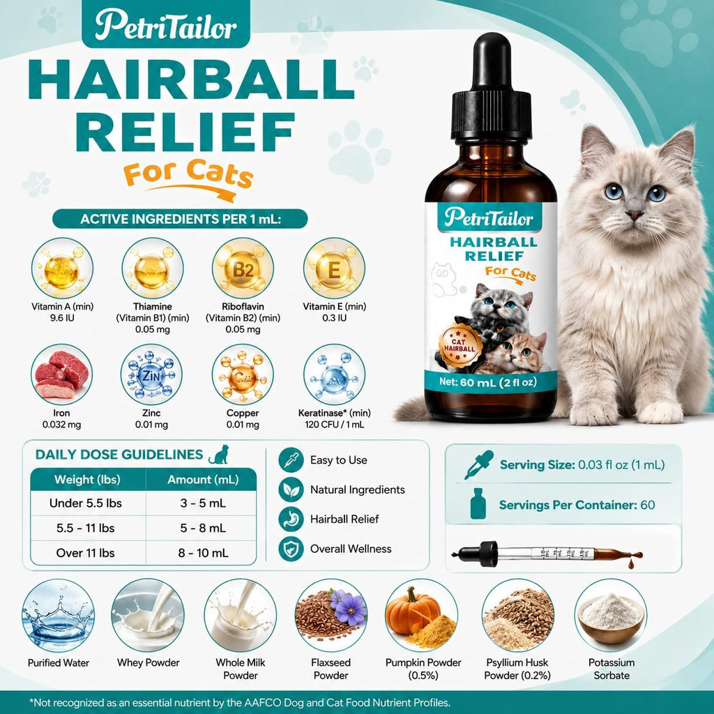 Cat Hairball Remedy Drops for Indoor Cats – Furball Control & Relief, Supports Digestion, Skin & Coat Health