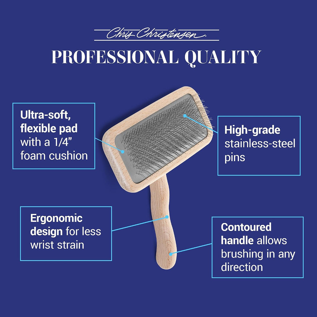 Chris Christensen Mark III Slicker Brush for Dogs, 12mm Pins, Groom Like a Pro, Handcrafted Lightweight Beechwood Ergonomic Handle, Stainless Steel Pins, A5III Medium. Made in Germany. 
