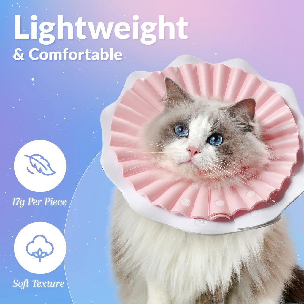 McGill’s Tail Cat Cone Collar Soft, Comfortable Cat Recovery Collar with Royal Ruffled Design, Adjustable Elizabethan Collar for Cats, Water-Resistant EVA Cat Cones After Surgery (Soft Pink, L)