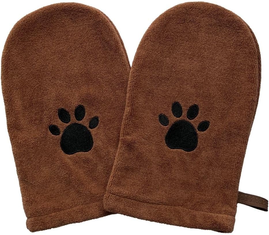 Penny & Niko Microfiber Pet Towel Mitts - Paw Cleaning and Drying Mitts/Gloves for Dogs and Cats (Brown, Standard - 2 Pack)