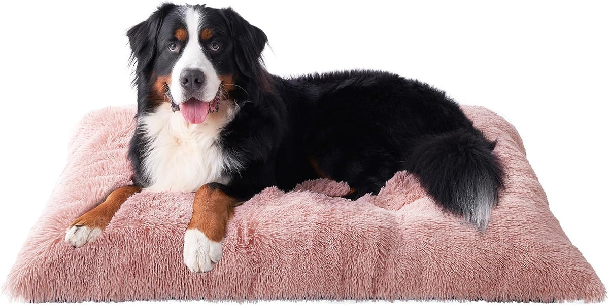 EHEYCIGA Fluffy Dog Crate Bed, Plush Extra Large Plus Dog Pillow, Pink
