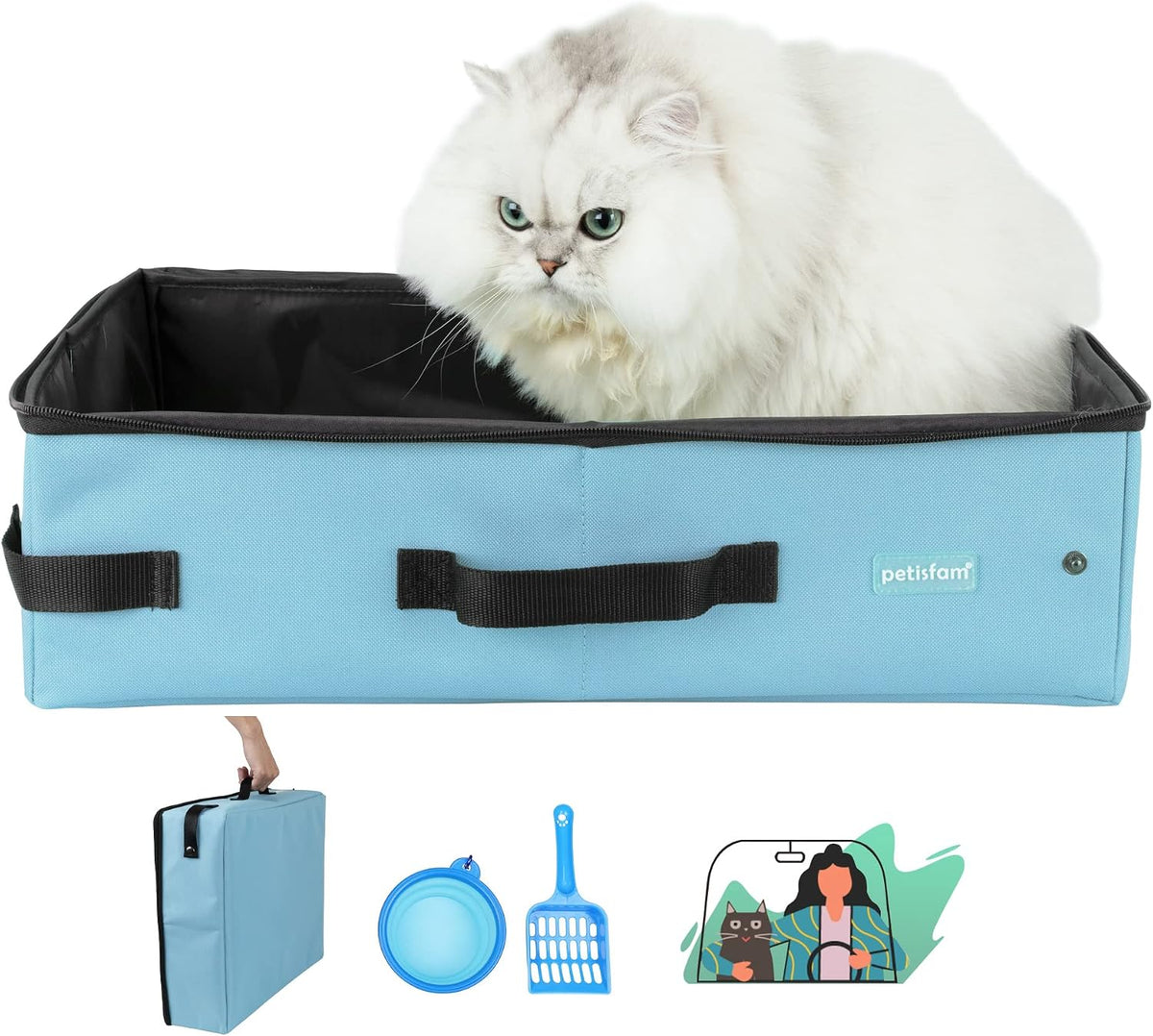 Portable Travel Cat Litter Box for Medium Cats and Kitty with Zipped Lid to Keep Litter and Odor Contained