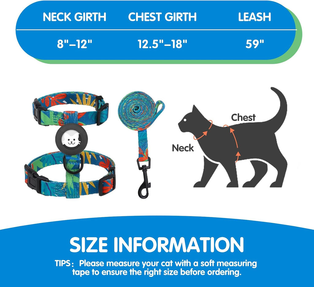 BINGPET Cat Harness with Airtag Holder, Escape Proof for Walking Outdoor