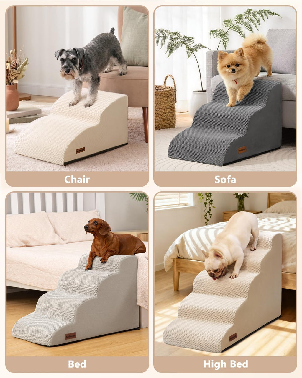 Aodisman Dog Stairs for Small Dogs, Extended 2-Step Pet Ramp for Couch
