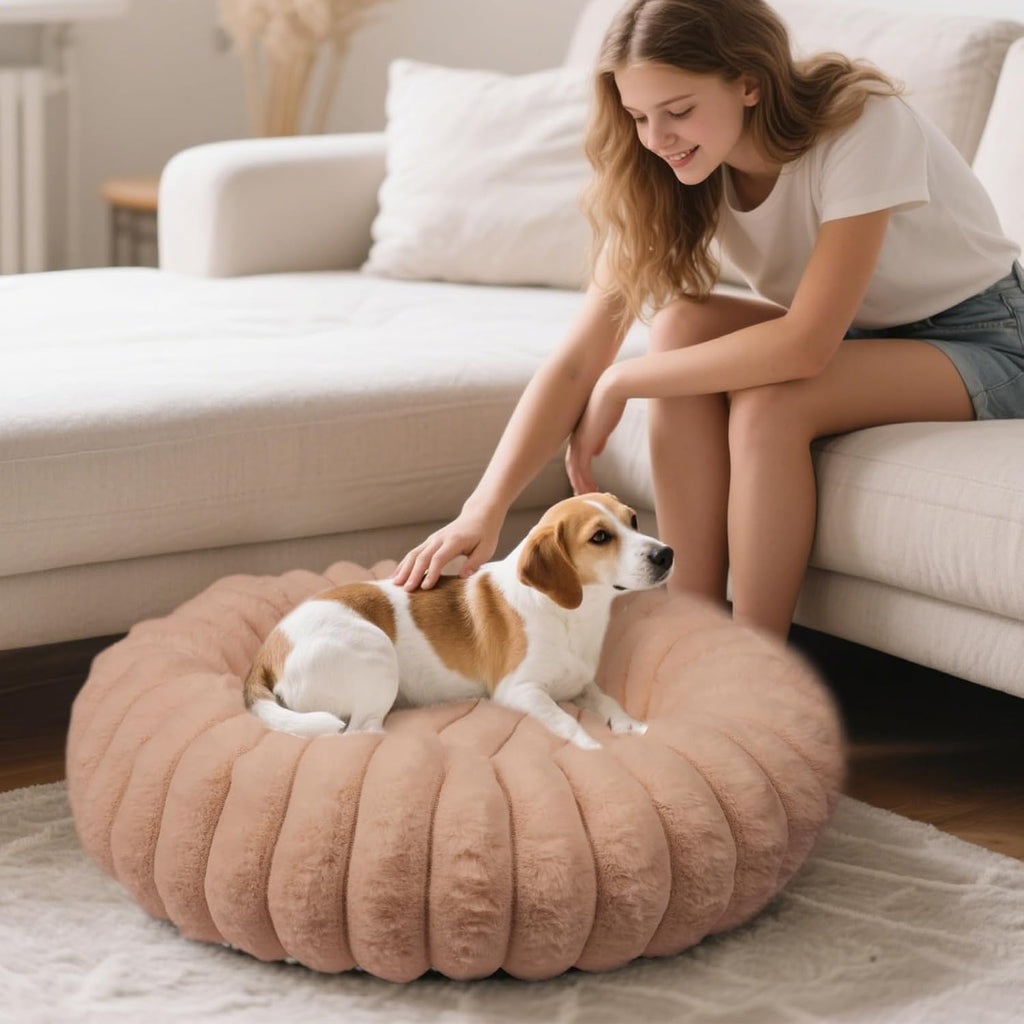 Donut Small Dog Bed Round Calming Kitten & Puppy Bed,20in Brown