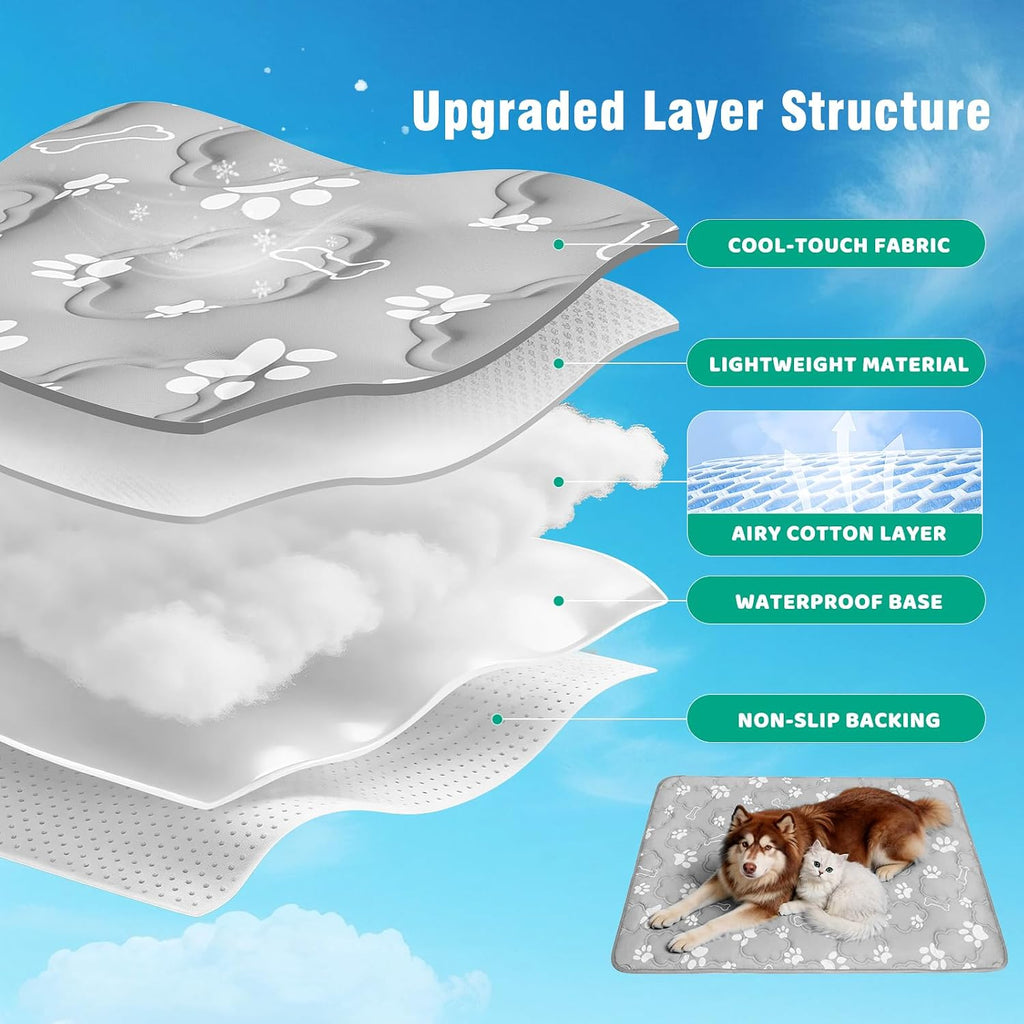 Dog Cooling Mat, Large Cooling Dog Bed Mat for Indoor & Outdoor, Q-Max>0.5, Machine Washable Non-Toxic Portable Pet Cooling Pad for Kennel, Crate, Car - L(36" x 27") - Grey
