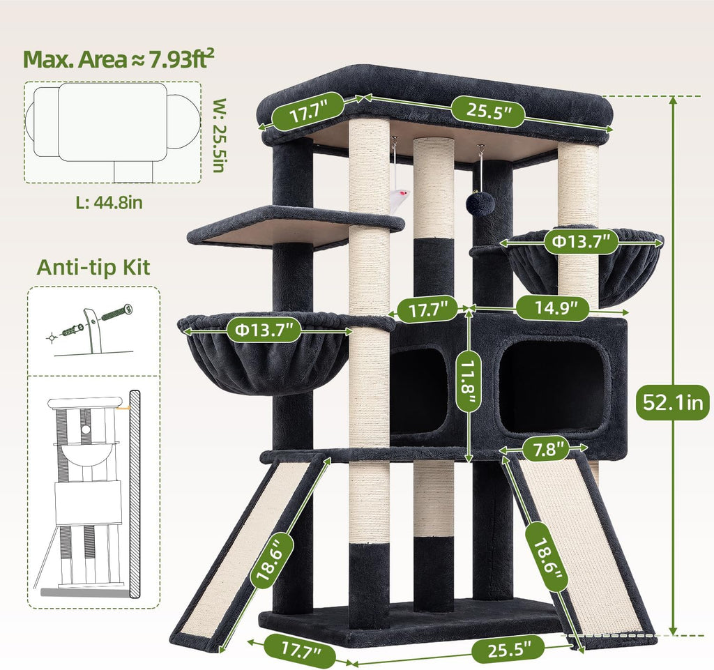 Globlazer Heavy Duty Cat Tree for Large Cats, 25.5in Wide Top Perch, S52F