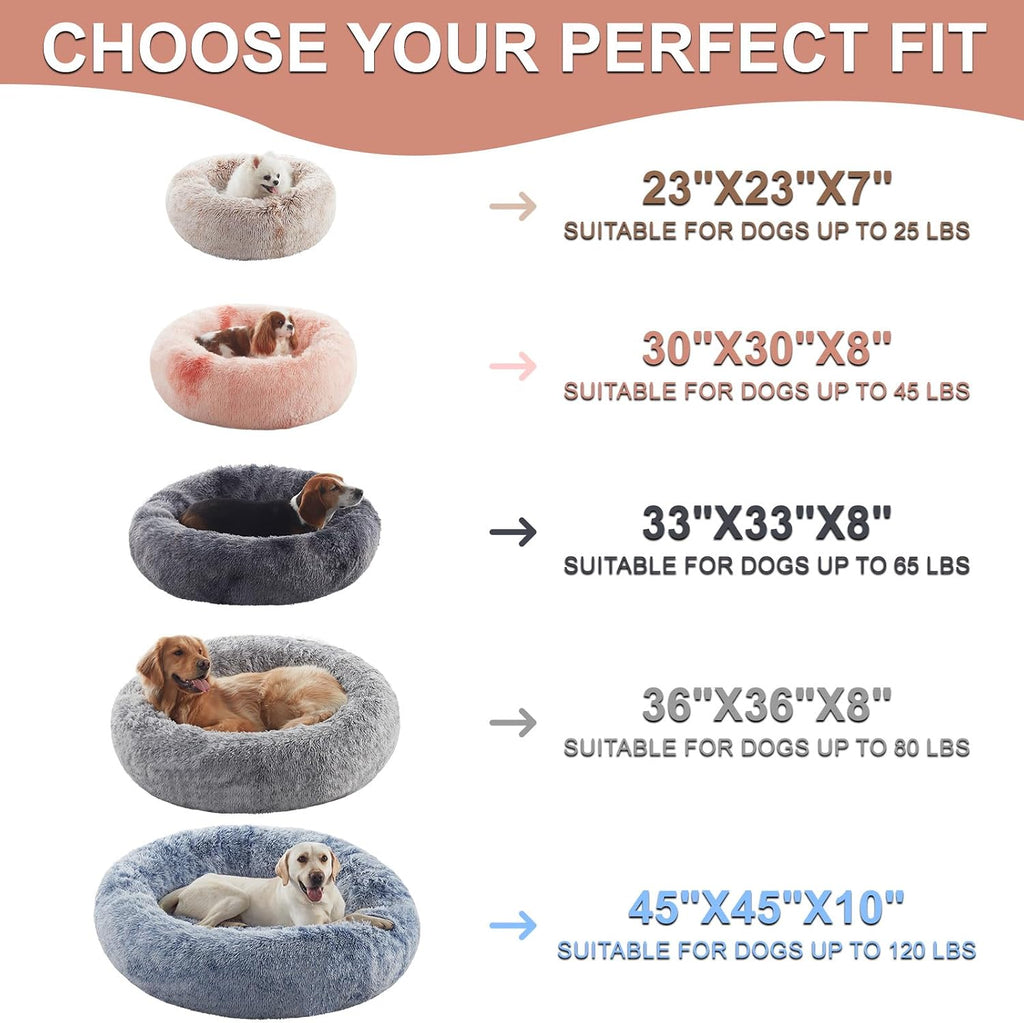 45 in Faux Fur Fluffy Donut Dog Bed for Extra Large Dogs,Brown