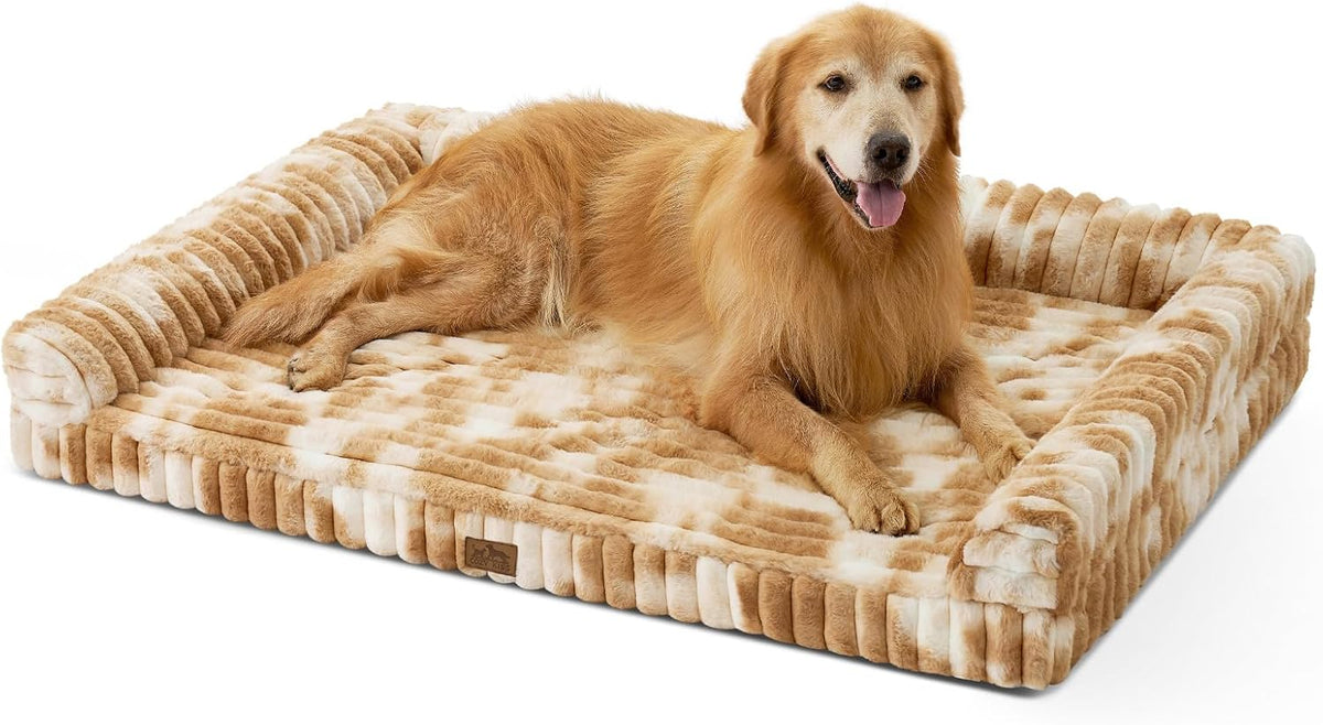 COZY KISS Faux Rabbit Fur Dog Bed, Extra Large, Tie-Dye Brown, 48"x35"