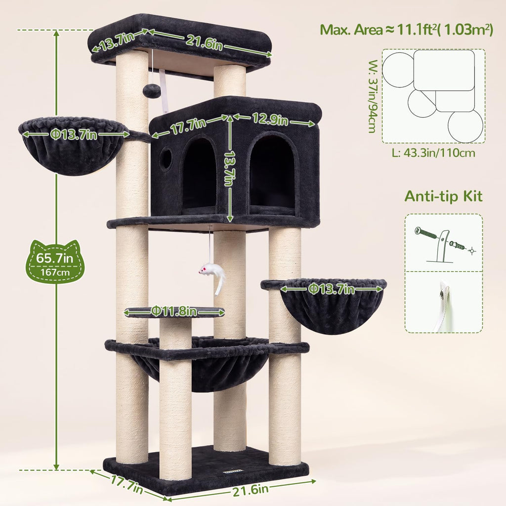 Globlazer Cat Tree Tower with 12 Extra-Thick Full-Sisal Scratching Posts