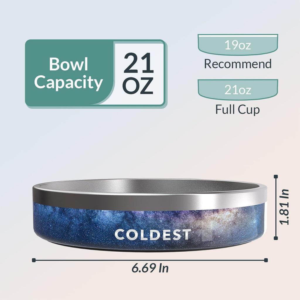 Coldest Dog Bowl - Anti Rust Metal, Non Slip, 3 Layers Insulated Stainless Steel Dog Bowls - Spill Proof & Heavy Duty - Water Bowl for Dogs, Cats & Pets, Dish Washer Safe (21 oz, Into The Beyond)