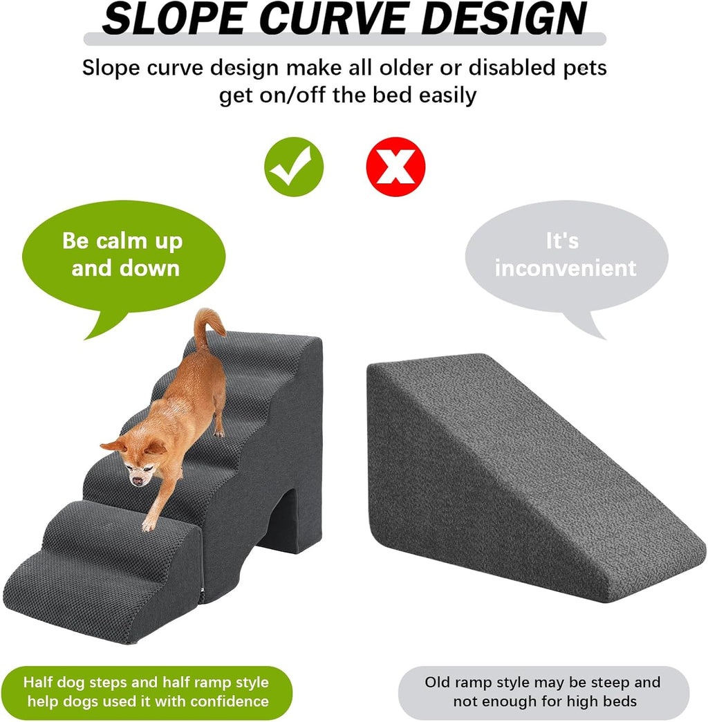 Dog Stairs for Small Dogs for Beds Up to 25", Grey