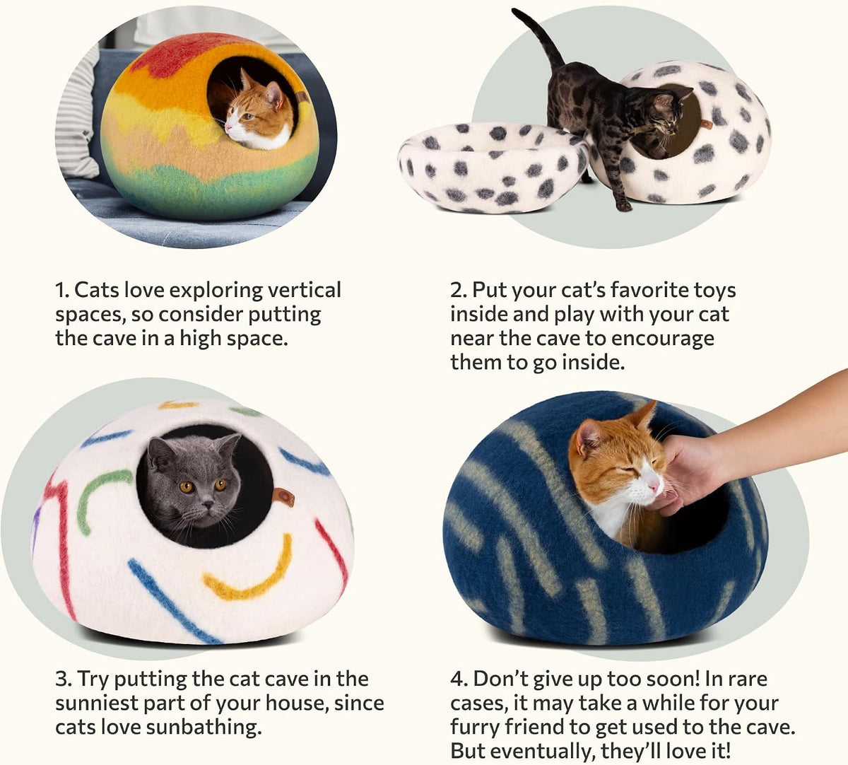 MEOWFIA Cat Cave - New Zealand Wool Bed for Indoor Cats (Tucson Sunset)