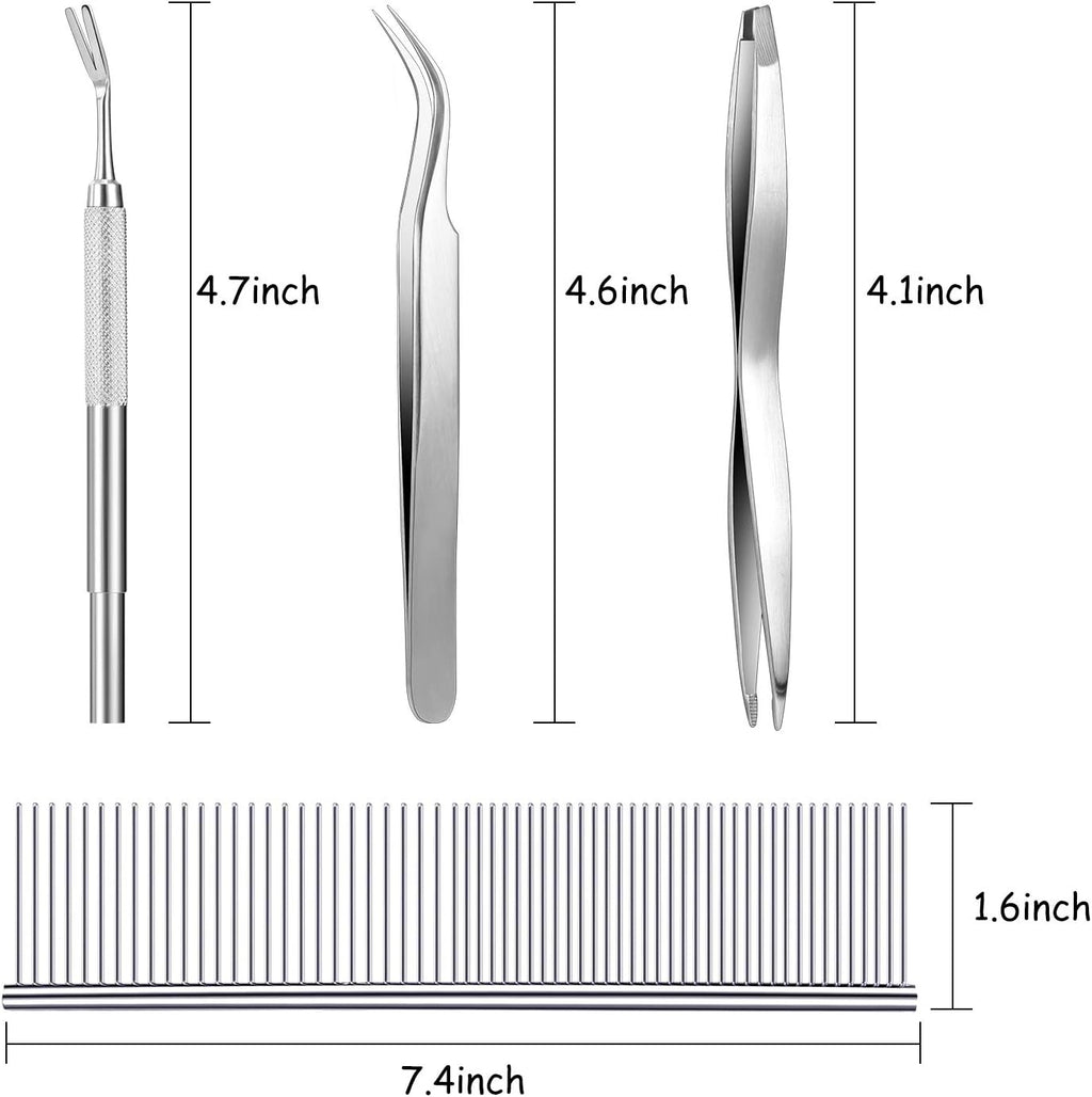 Boao 7 Pcs Tick Removal Tool Kit, Include 3 Plastic Removers, 3 Stainless Steel Tweezers with Comb for Dog and Cats(Fluorescent Green)