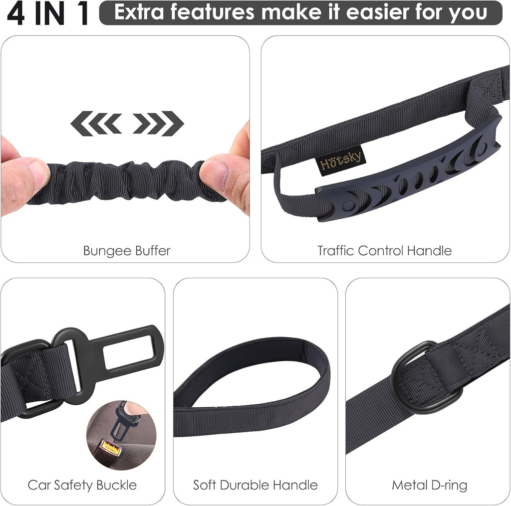 Hotsky Tactical Bungee Shock Absorbing No Pull Strong Dog Leash,Black,4-6FT