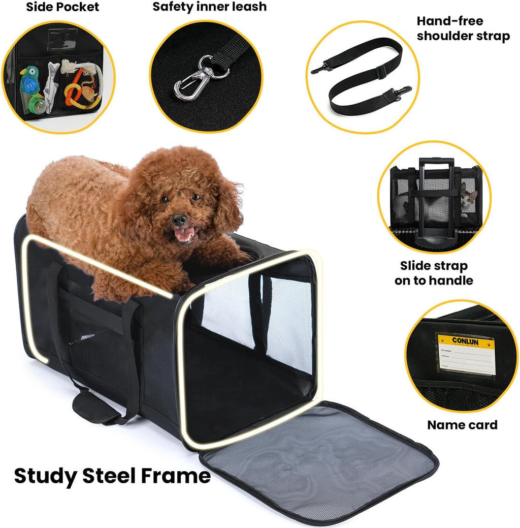 Conlun Dog Carrier Bag,Soft-Sided Pet Carriers for Dogs-L,Black