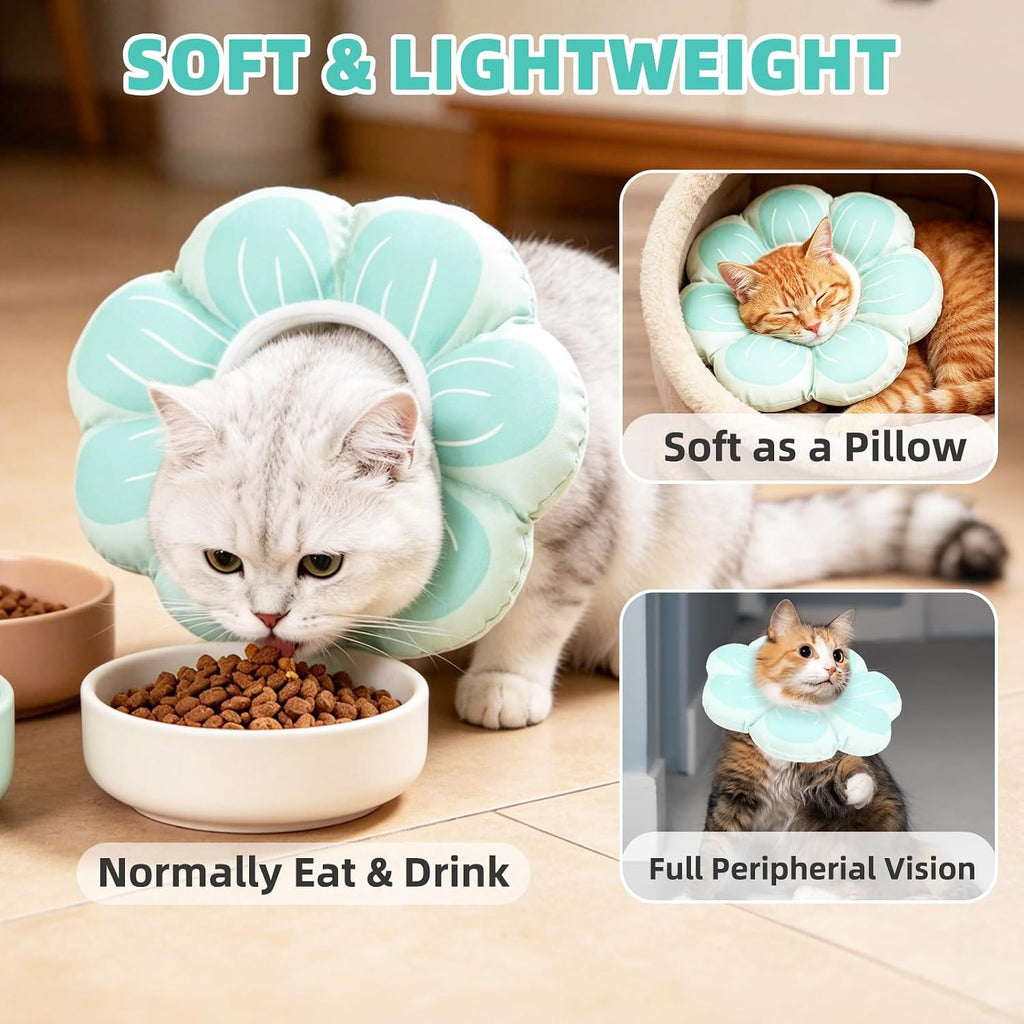 PUPTECK Cat Cone Collar, Soft Kitten Recovery Collar, Lightweight Anti-Bite Lick Elizabethan e Collar for Cats Puppy After Surgery, Blue M