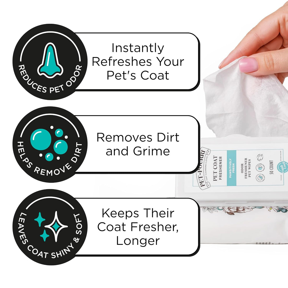 Pet-Pourri Pawsitively Fresh Deodorizing Pet Wipes, 50 Count